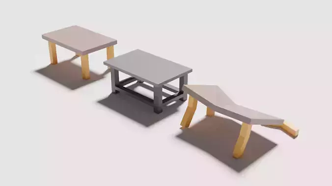 Table Pack - Low poly vr compatible pack of 3 tables Low-poly 3D model