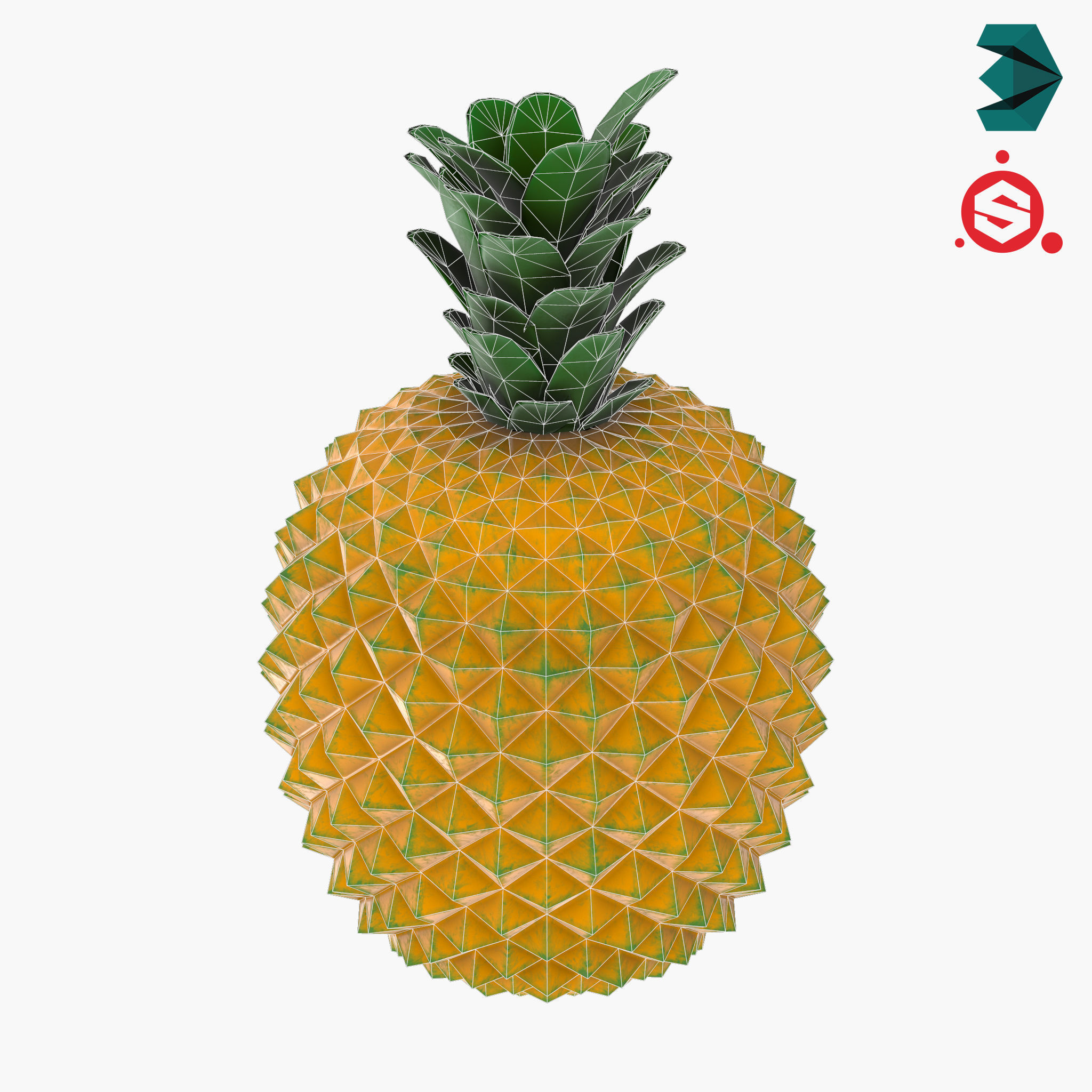 Decorative Pineapple Low-poly 3D model_6