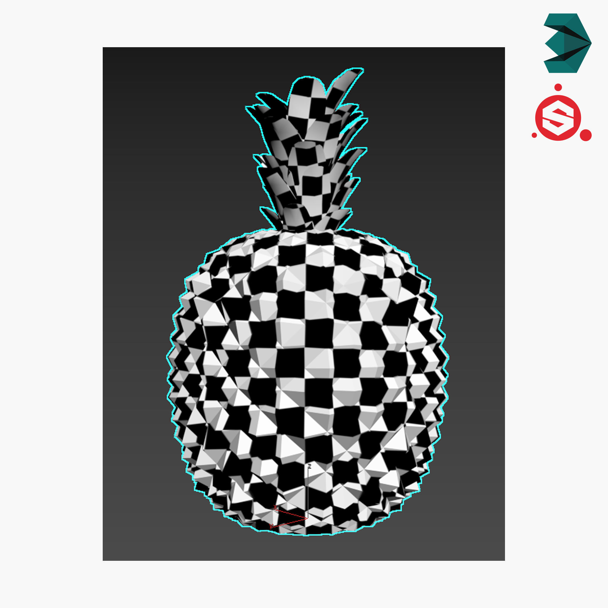 Decorative Pineapple Low-poly 3D model_8