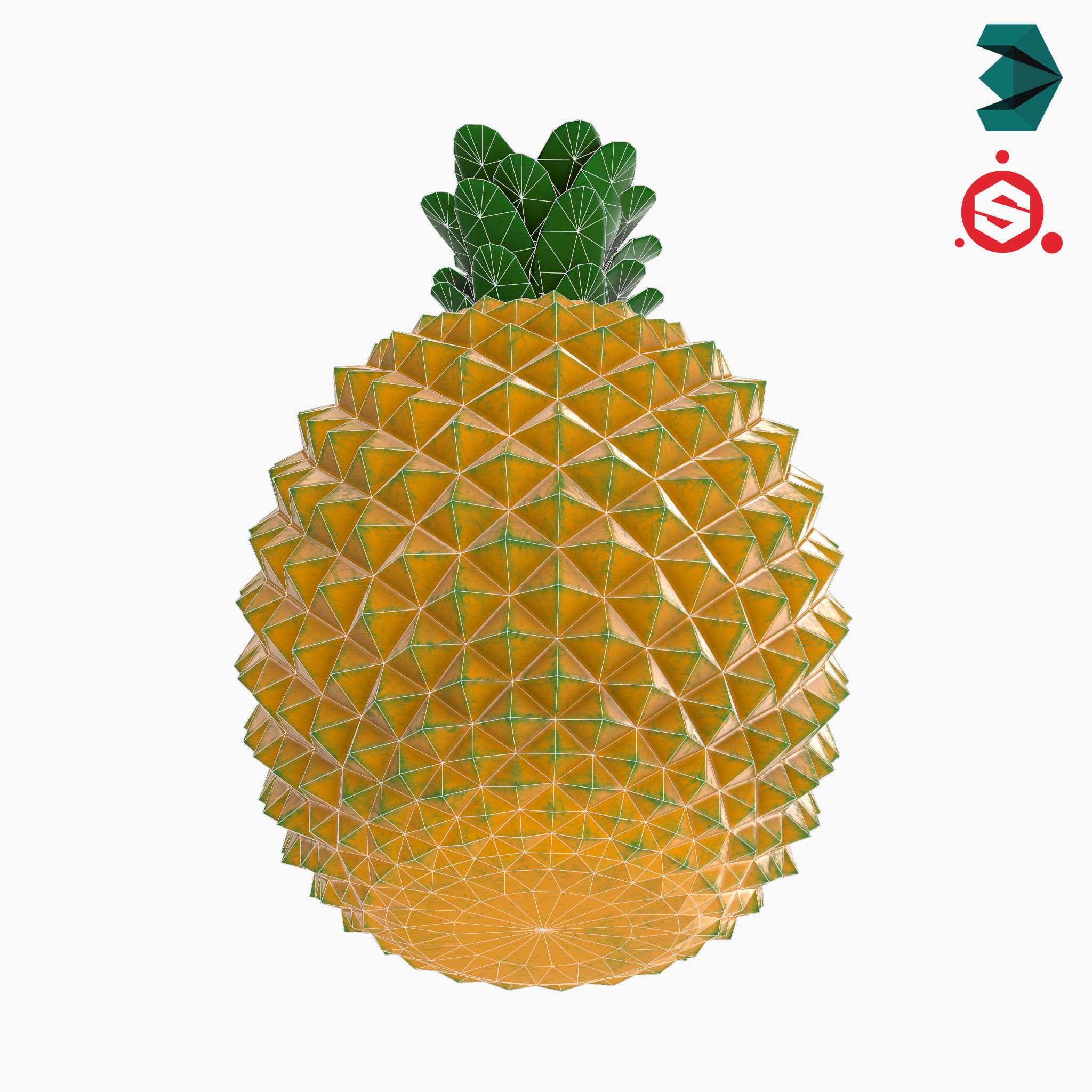 Decorative Pineapple Low-poly 3D model_7