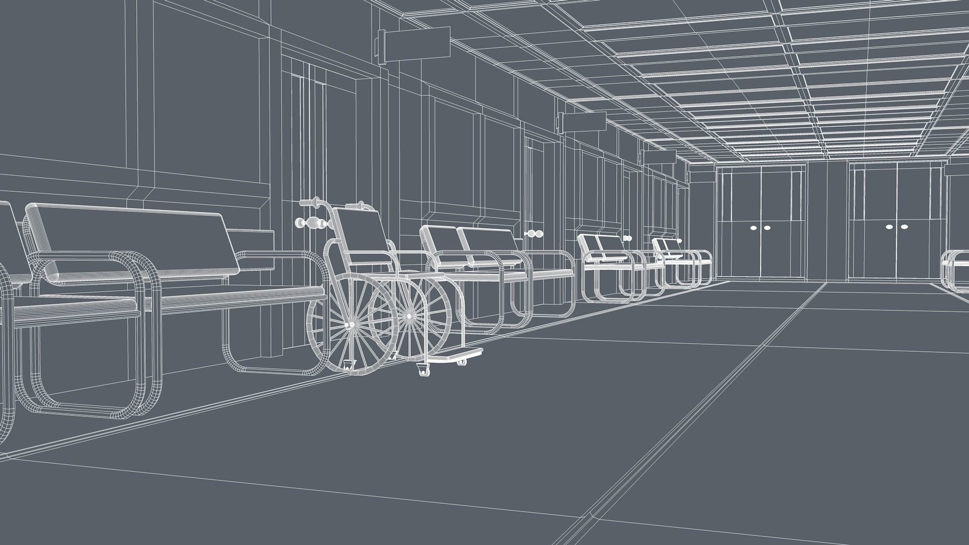 Hospital Hallway Corridor 3D model_11