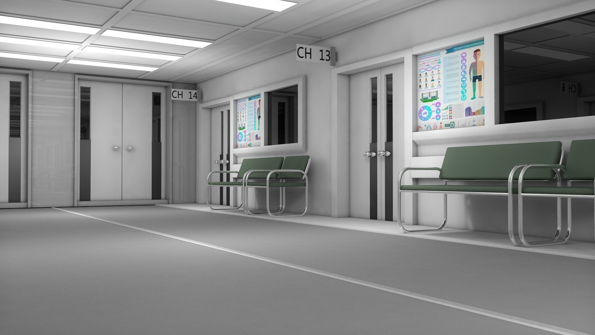 Hospital Hallway Corridor 3D model_6