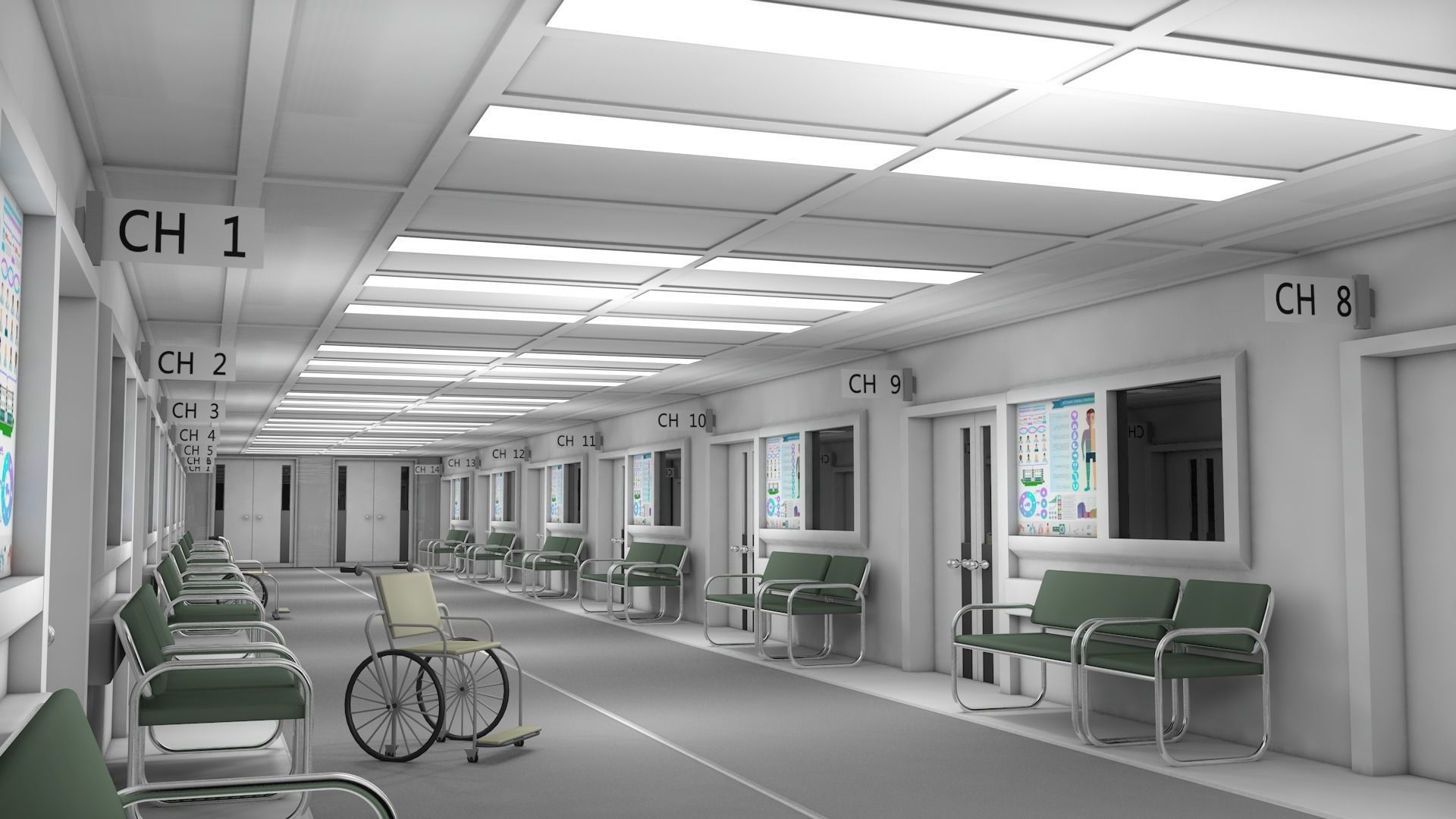 Hospital Hallway Corridor 3D model_3