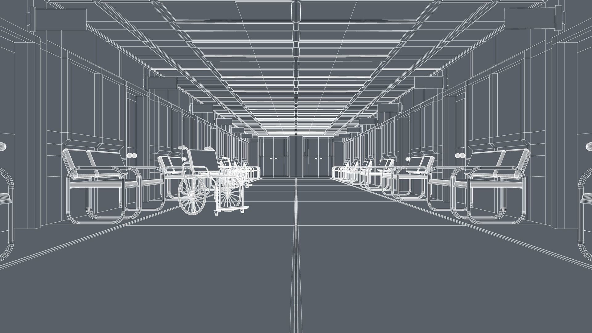 Hospital Hallway Corridor 3D model_7