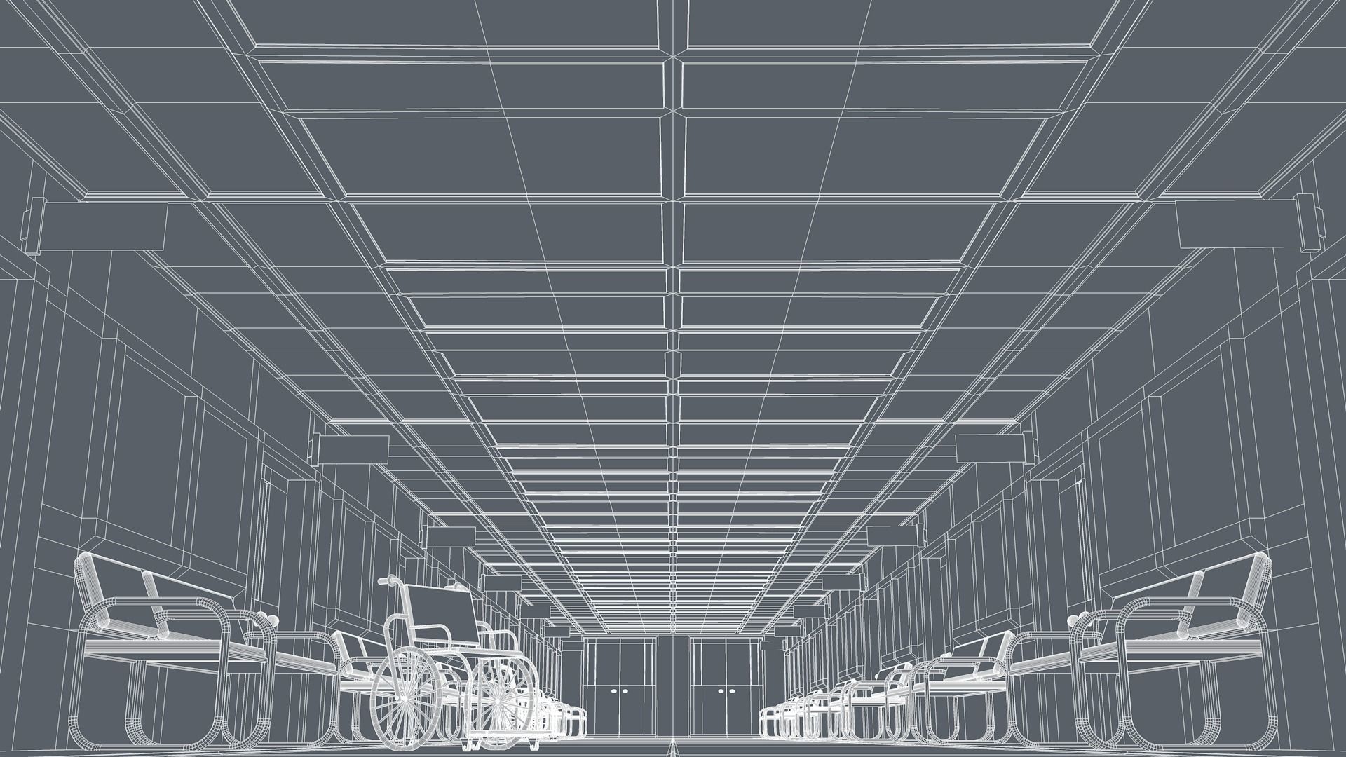 Hospital Hallway Corridor 3D model_9