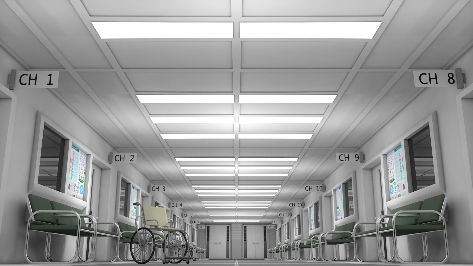 Hospital Hallway Corridor 3D model_2