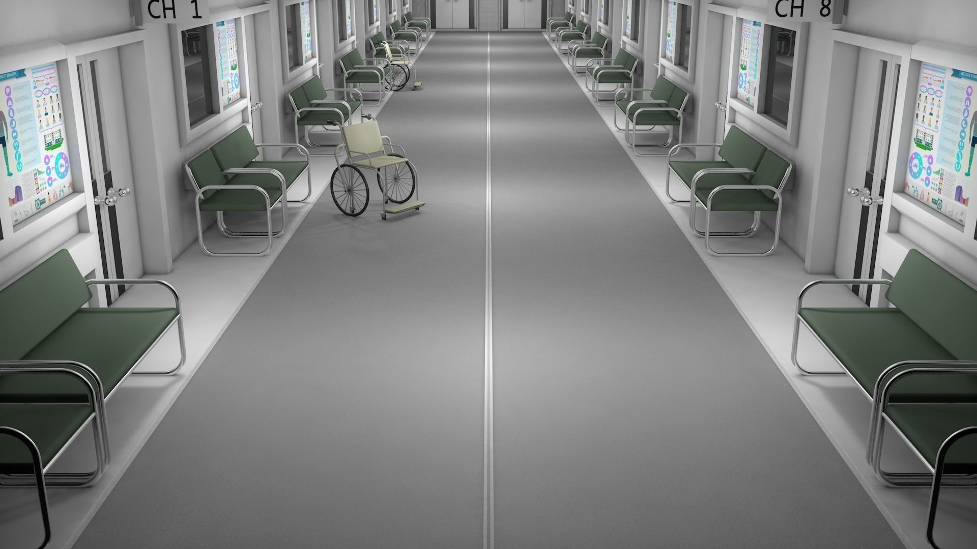 Hospital Hallway Corridor 3D model_1