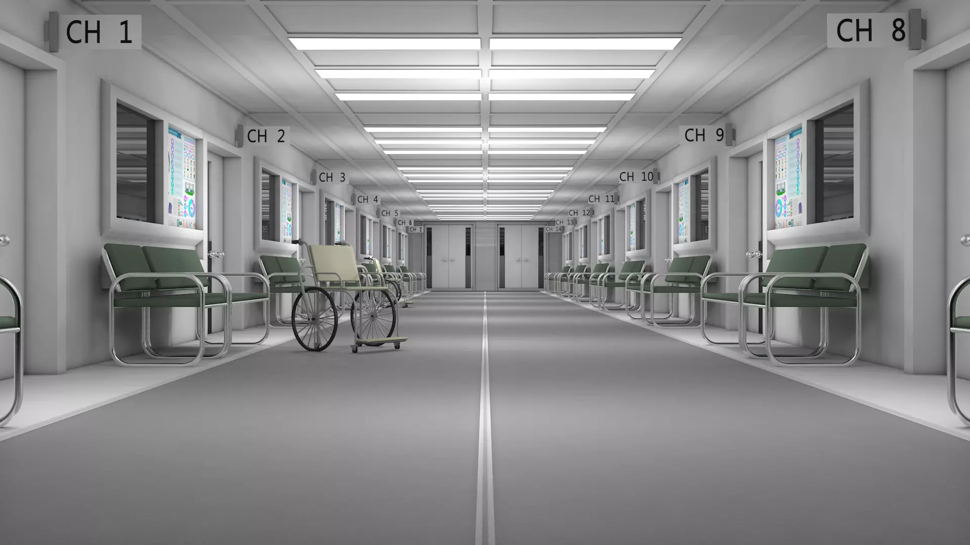 Hospital Hallway Corridor 3D model_0
