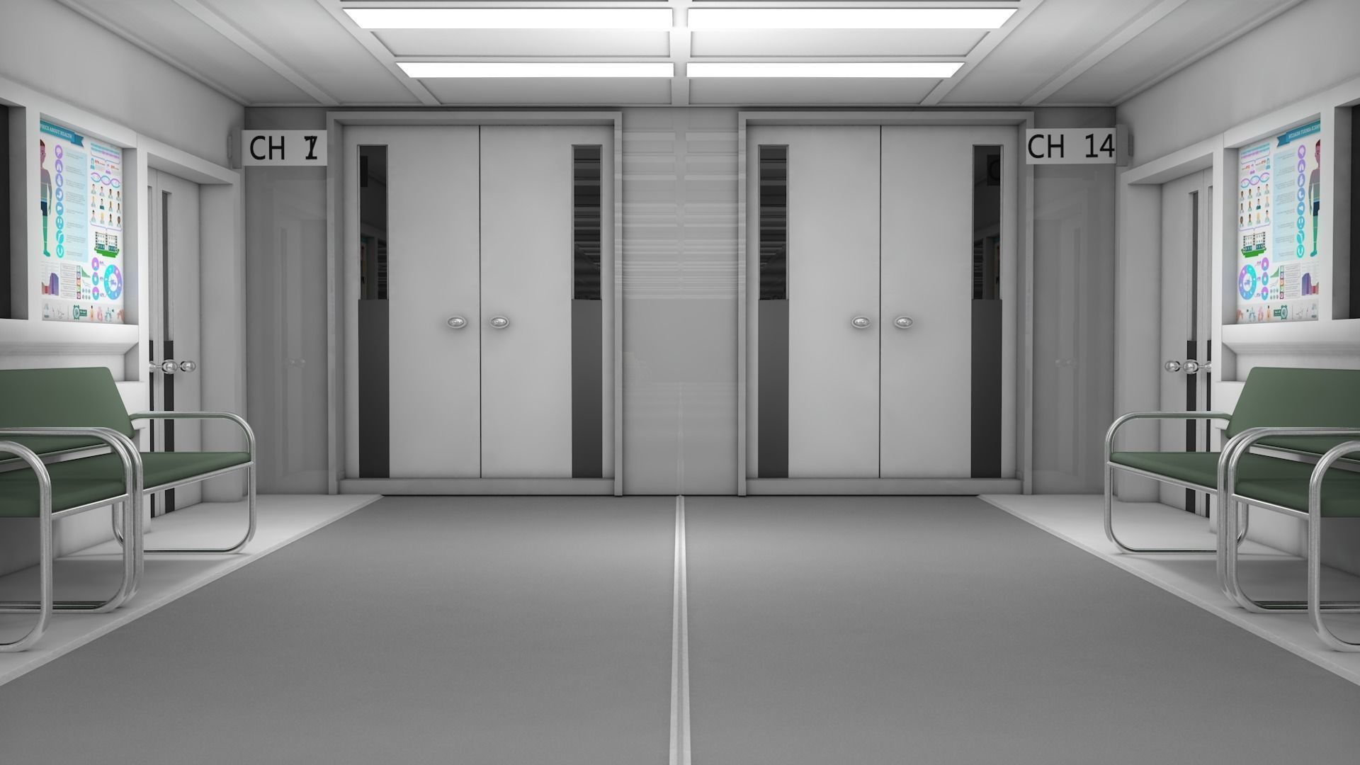 Hospital Hallway Corridor 3D model_5