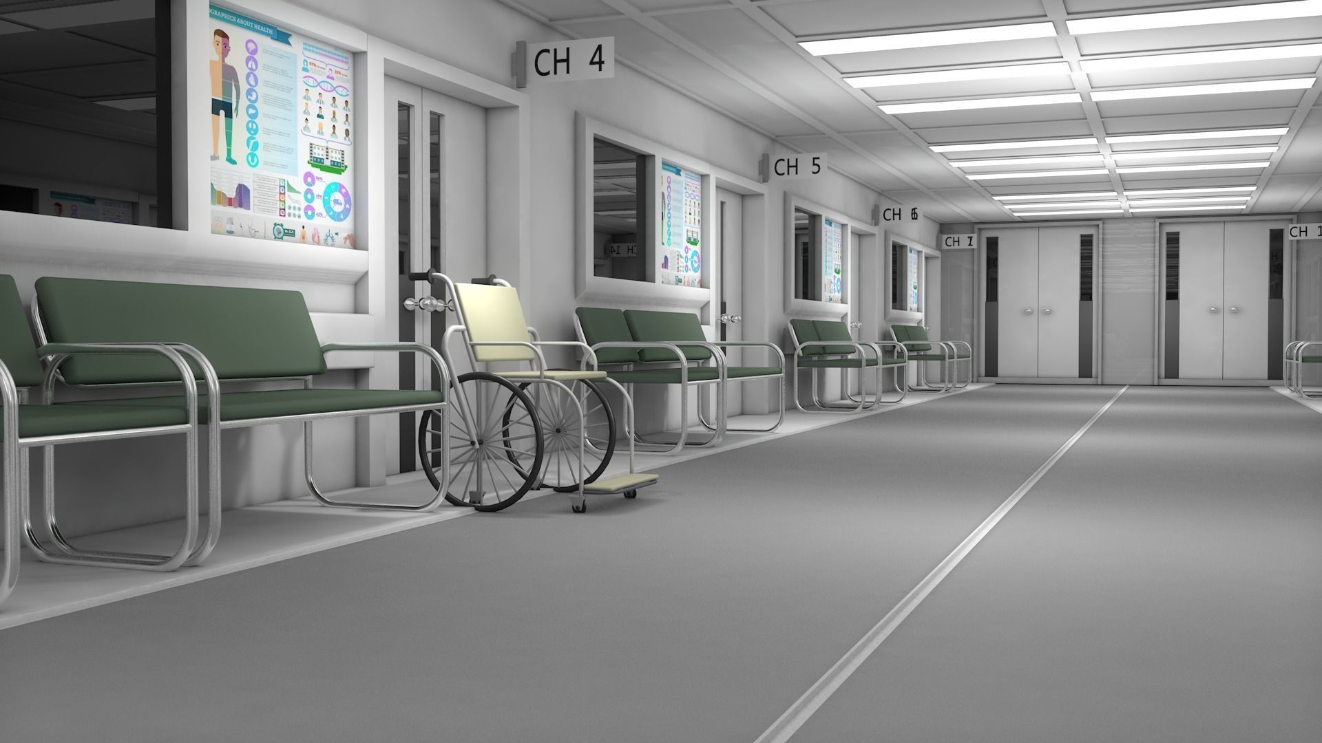 Hospital Hallway Corridor 3D model_4
