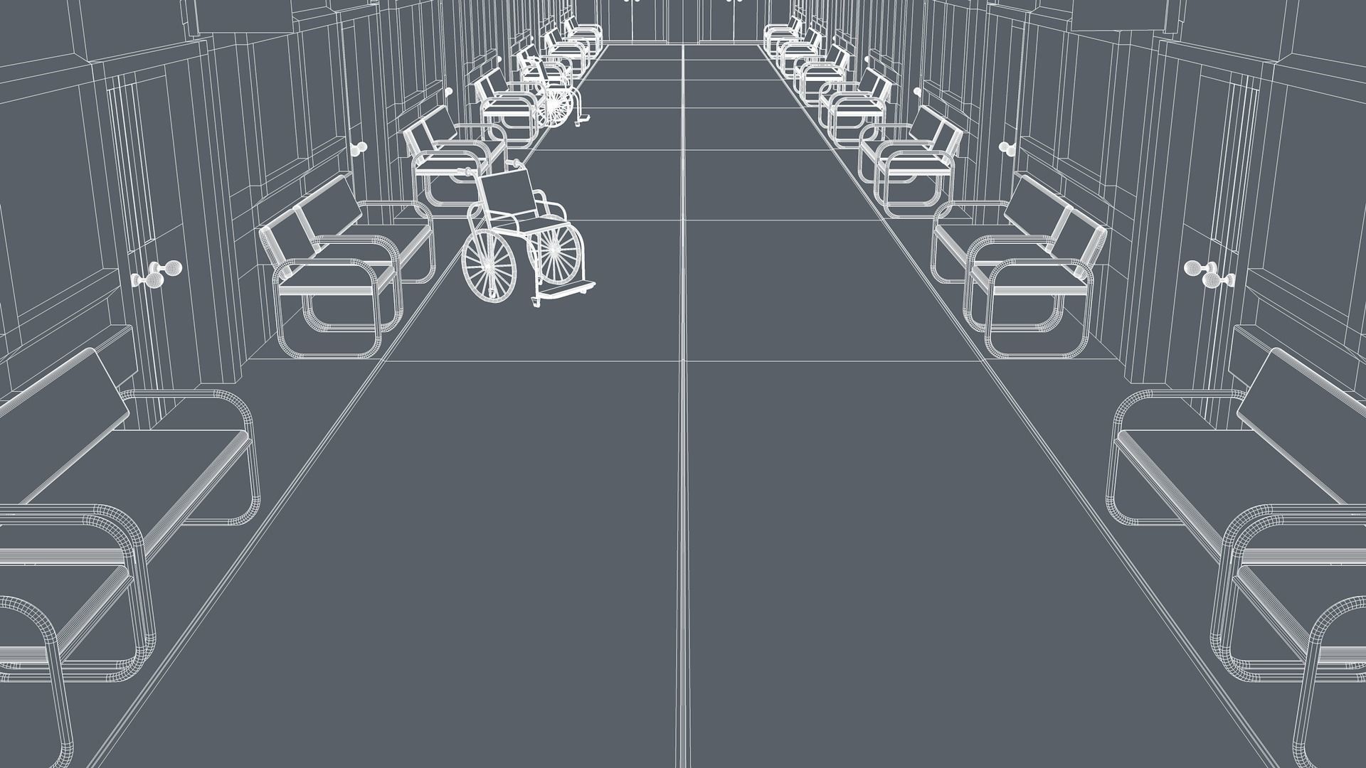 Hospital Hallway Corridor 3D model_8