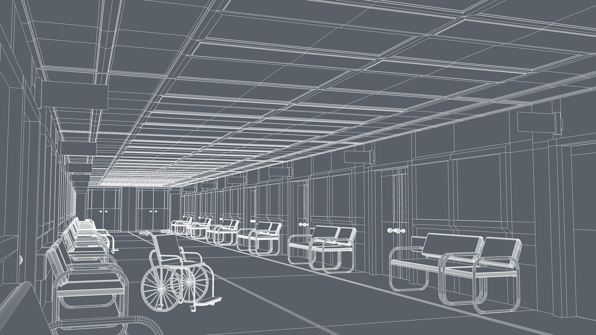 Hospital Hallway Corridor 3D model_10