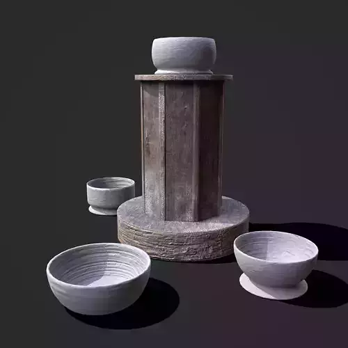 Earthenware Pottery Bowls and Pottery Wheel Design Two 3D Model Collection