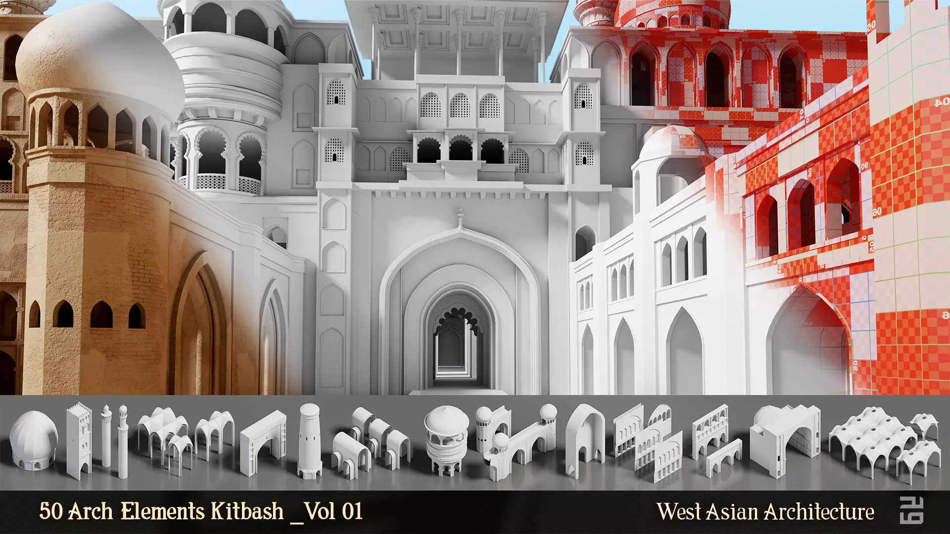 50 Architecture Elements KitBash - vol01 3D model_0