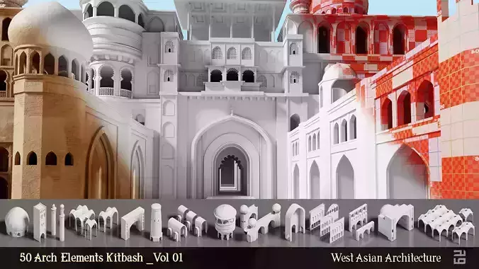 50 Architecture Elements KitBash - vol01 3D model