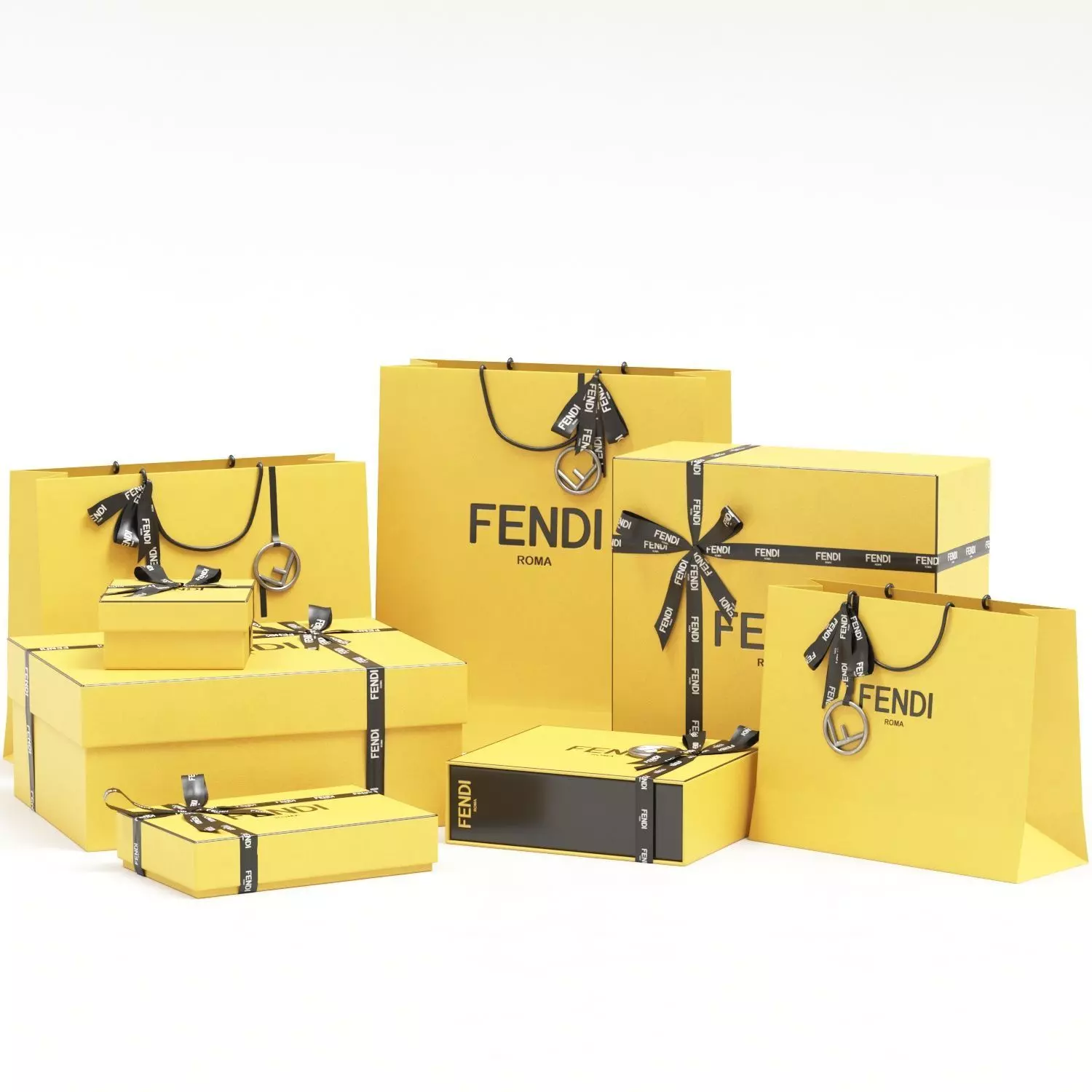 Fendi Luxury Packaging Boxes and Paper Bags Low-poly 3D model_0