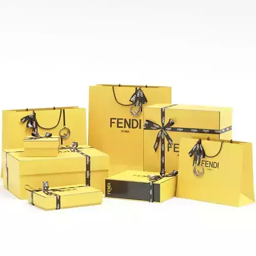 Fendi Luxury Packaging Boxes and Paper Bags Low-poly 3D model