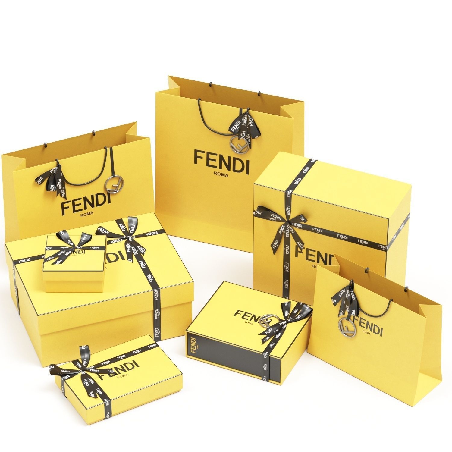 Fendi Luxury Packaging Boxes and Paper Bags Low-poly 3D model_2