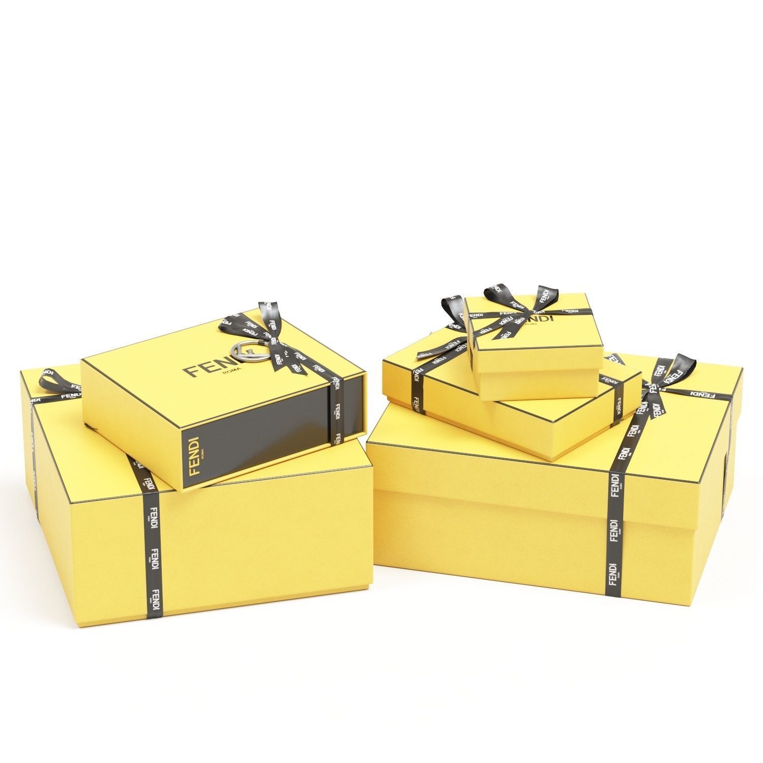 Fendi Luxury Packaging Boxes and Paper Bags Low-poly 3D model_5
