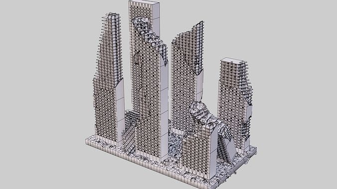 Destroyed Ruin Abandoned Buildings  Low-poly 3D model 3
