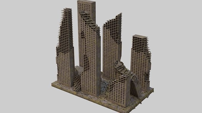 Destroyed Ruin Abandoned Buildings  Low-poly 3D model 2