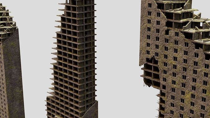 Destroyed Ruin Abandoned Buildings  Low-poly 3D model 6