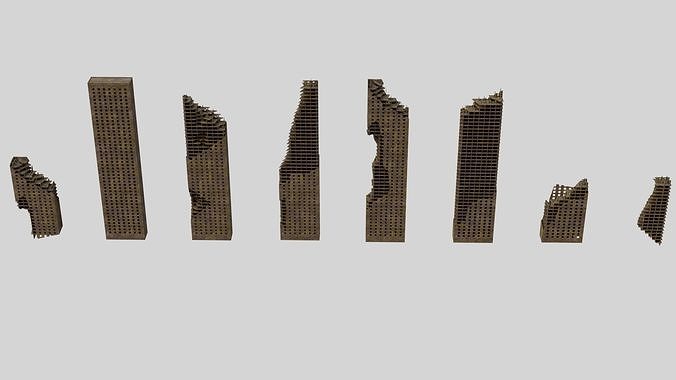 Destroyed Ruin Abandoned Buildings  Low-poly 3D model 4