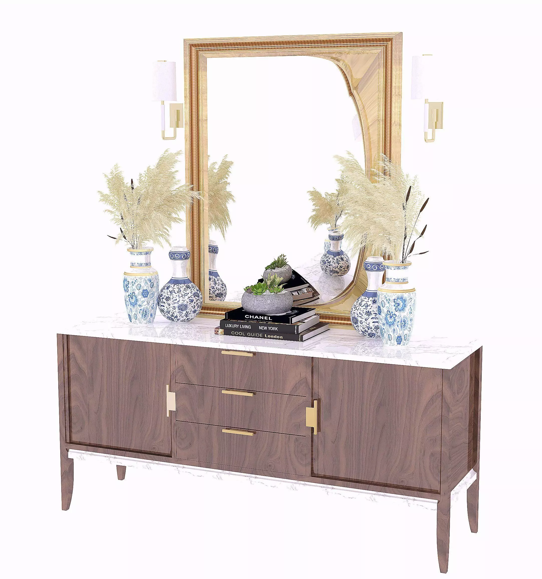 K Credenza sideboard with mirror and vase Free 3D model