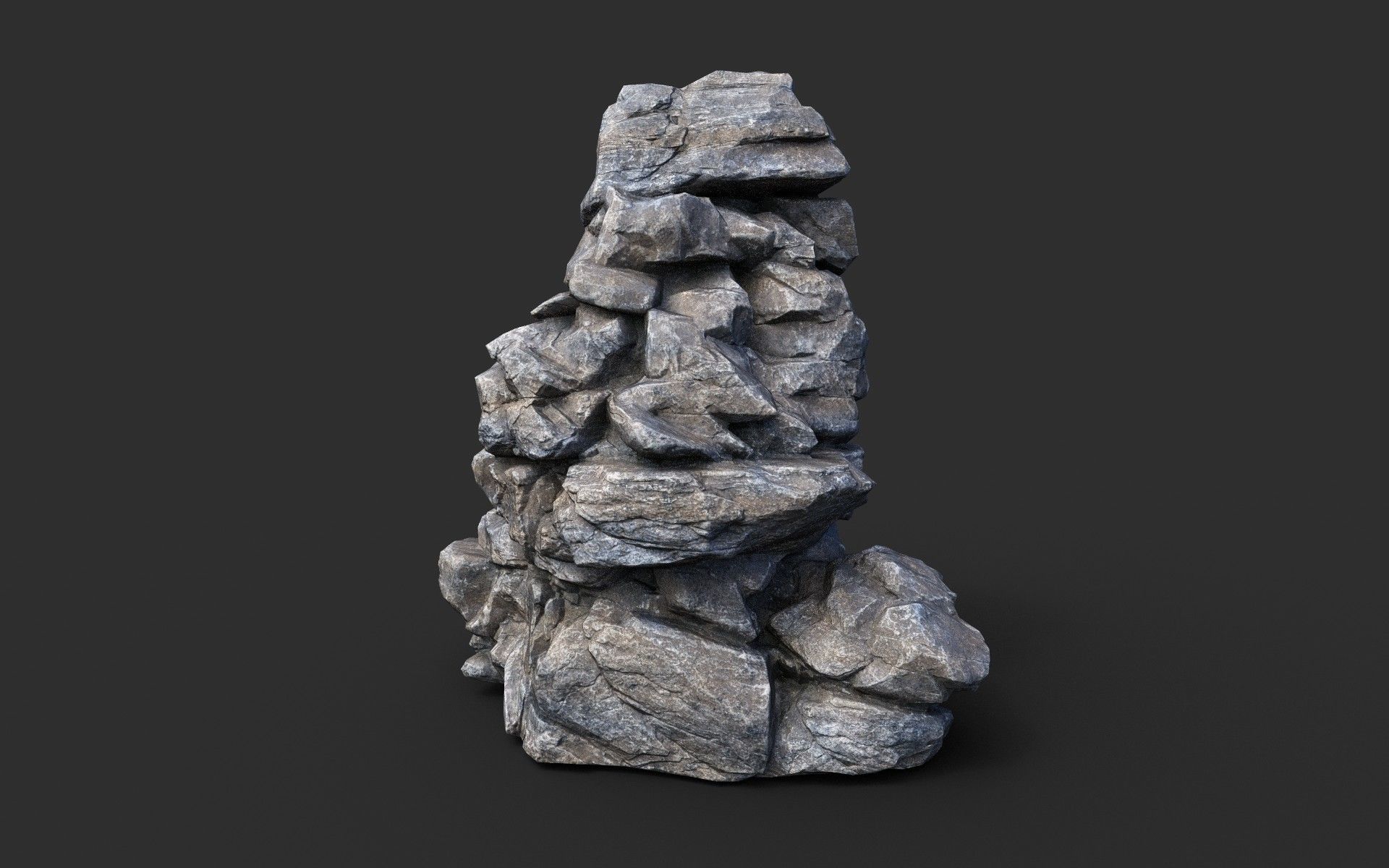 Low poly Gray Cliff Modular Rock 210417 Low-poly 3D model_24