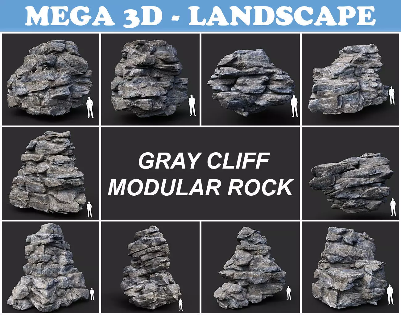 Low poly Gray Cliff Modular Rock 210417 Low-poly 3D model_0