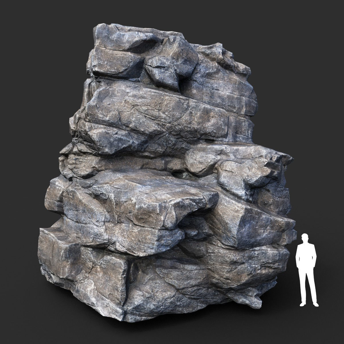 Low poly Gray Cliff Modular Rock 210417 Low-poly 3D model_6
