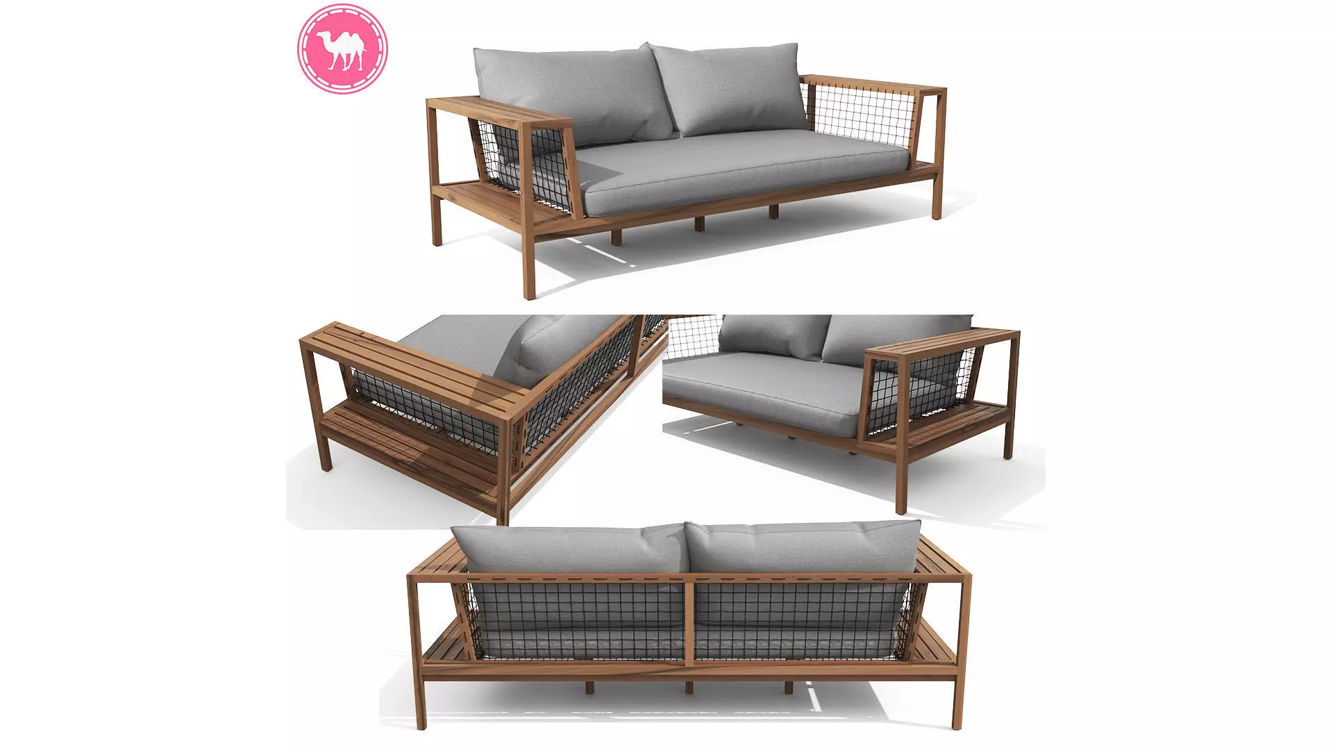 Callais Taupe Gray Sofa Low-poly 3D model_0
