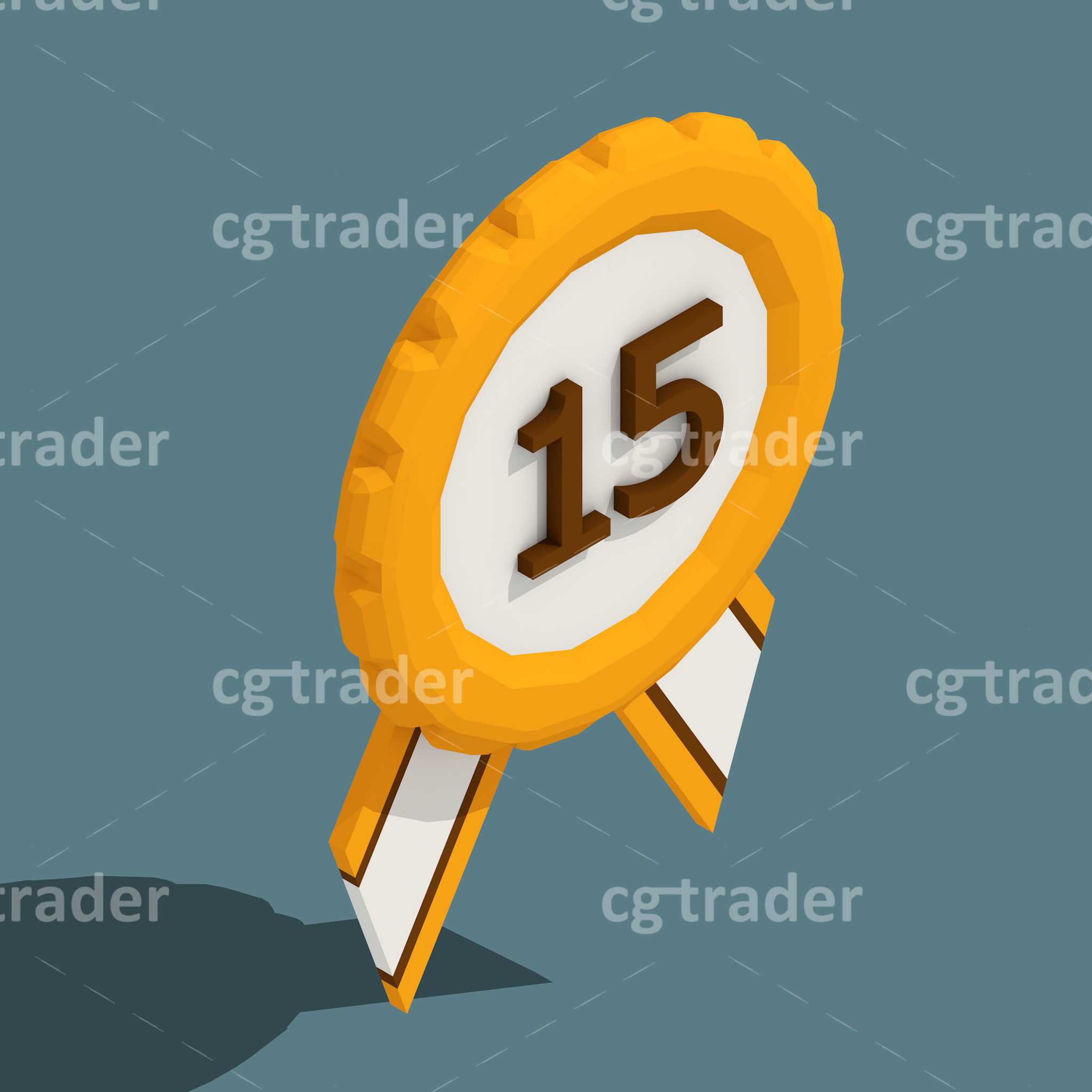 Low Poly Anniversary Medal Isometric Icon Low-poly 3D model_19