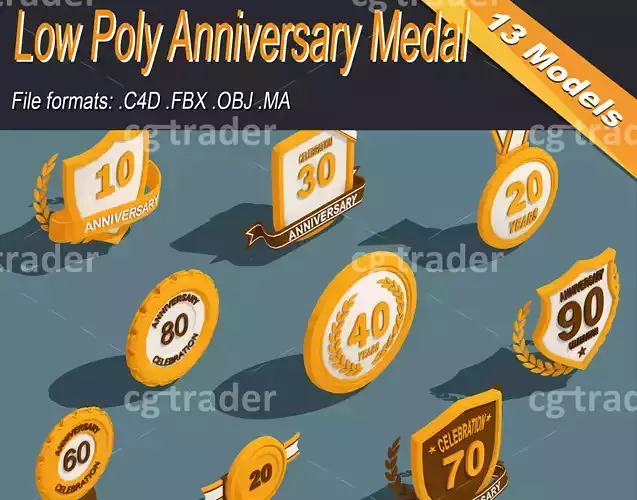 Low Poly Anniversary Medal Isometric Icon Low-poly 3D model