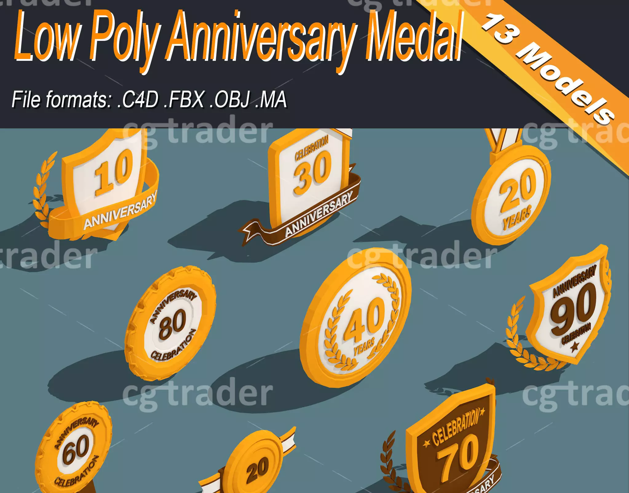 Low Poly Anniversary Medal Isometric Icon Low-poly 3D model_0