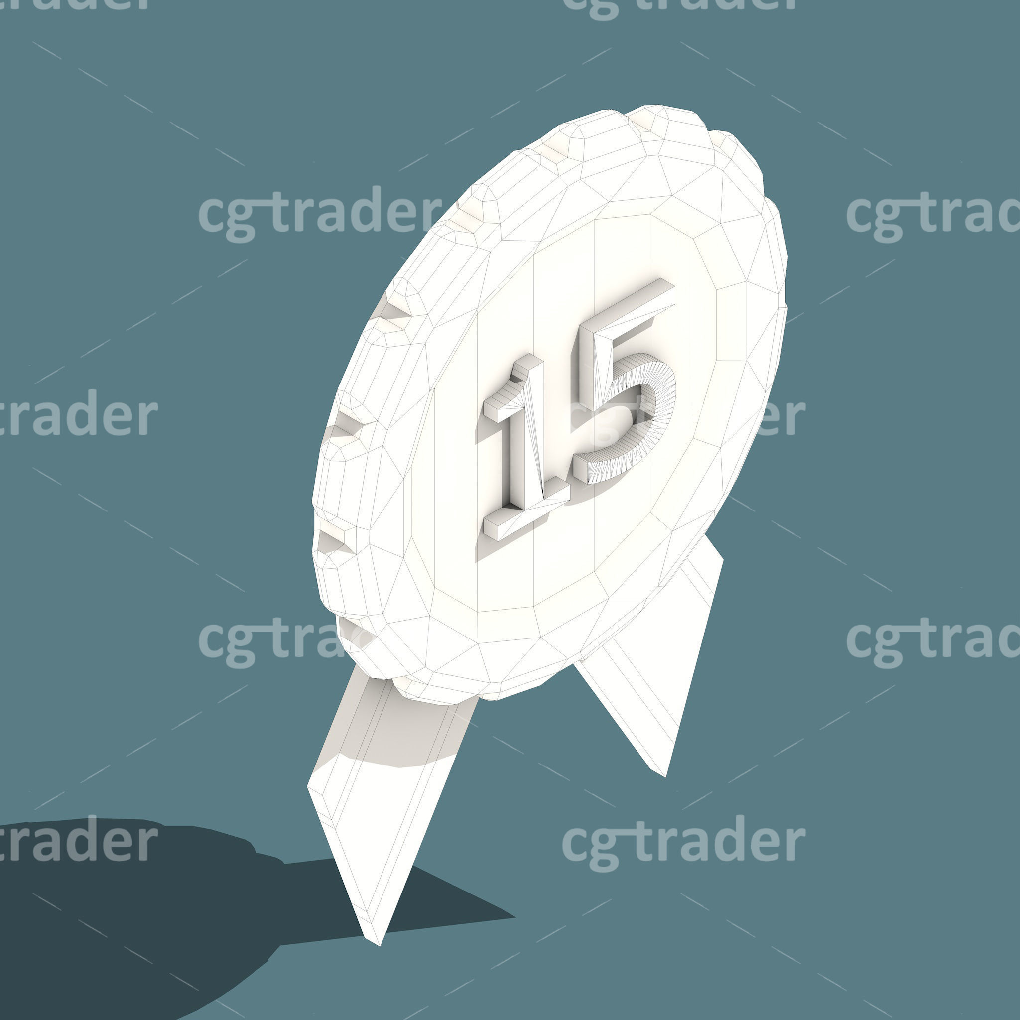 Low Poly Anniversary Medal Isometric Icon Low-poly 3D model_20