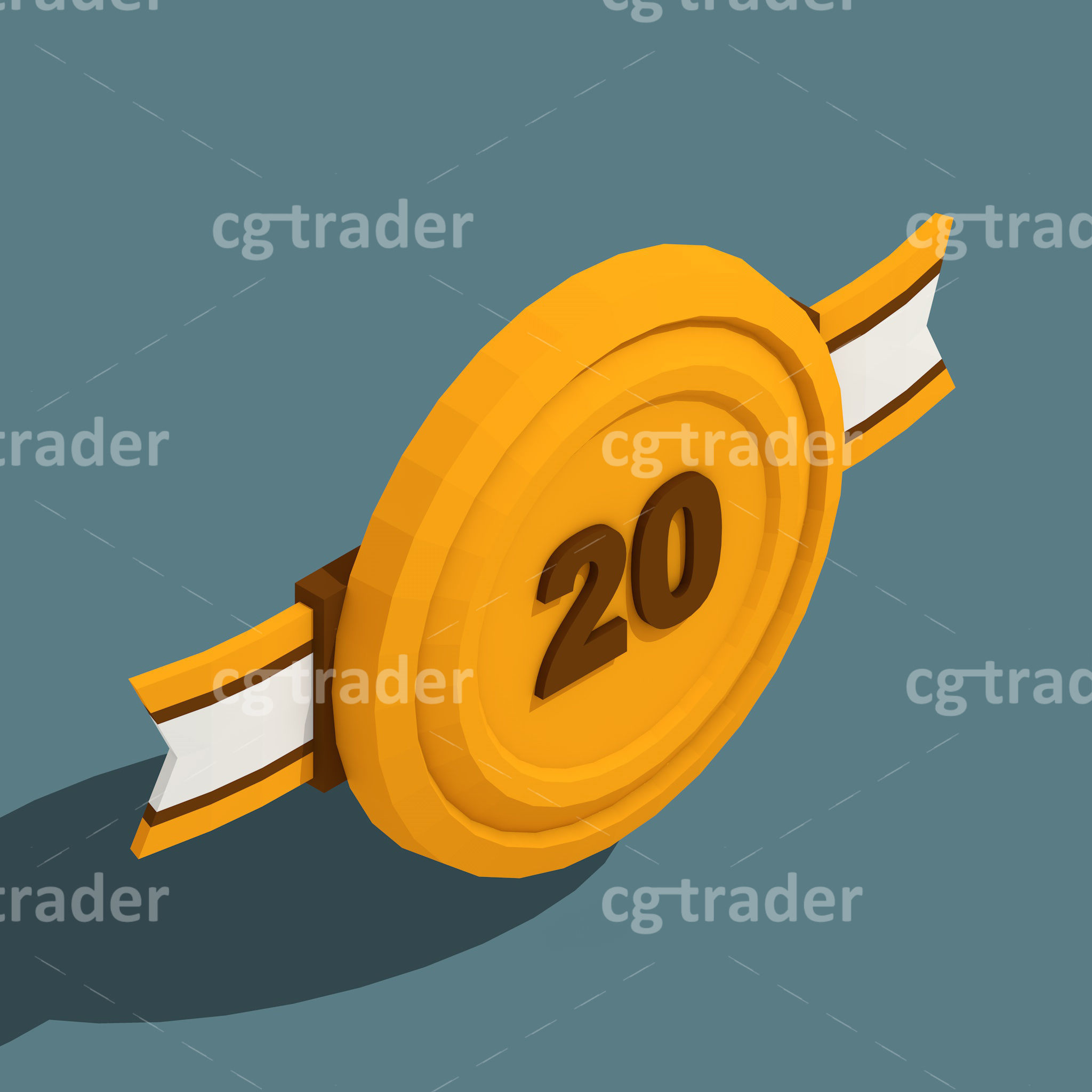 Low Poly Anniversary Medal Isometric Icon Low-poly 3D model_27