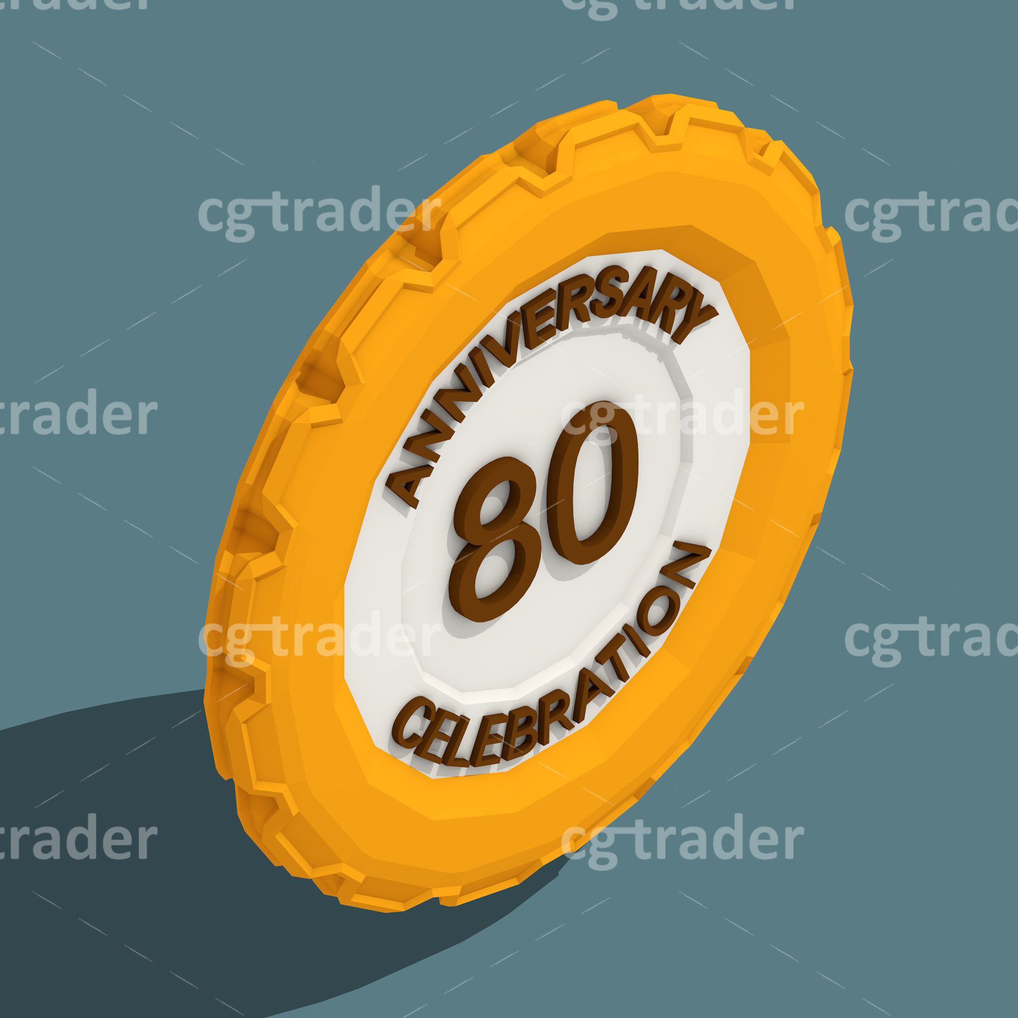 Low Poly Anniversary Medal Isometric Icon Low-poly 3D model_17