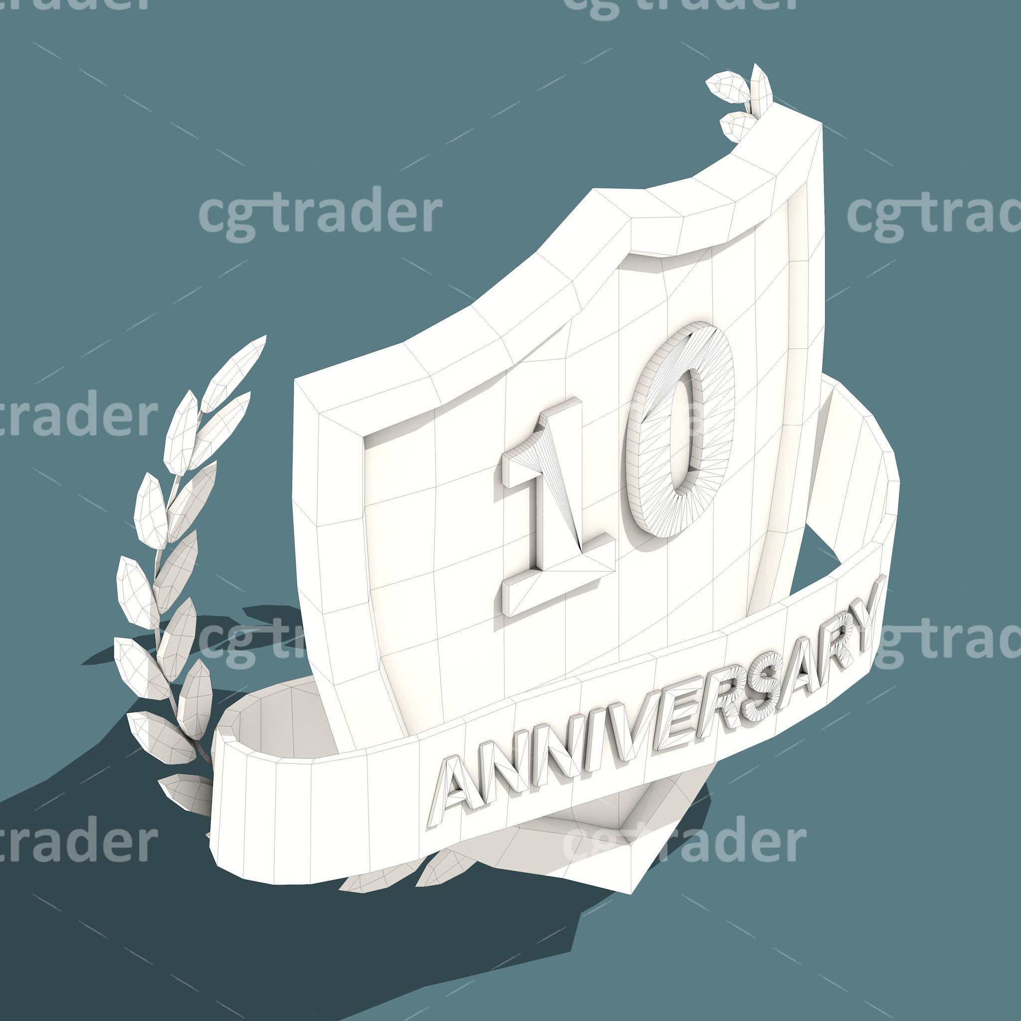Low Poly Anniversary Medal Isometric Icon Low-poly 3D model_10