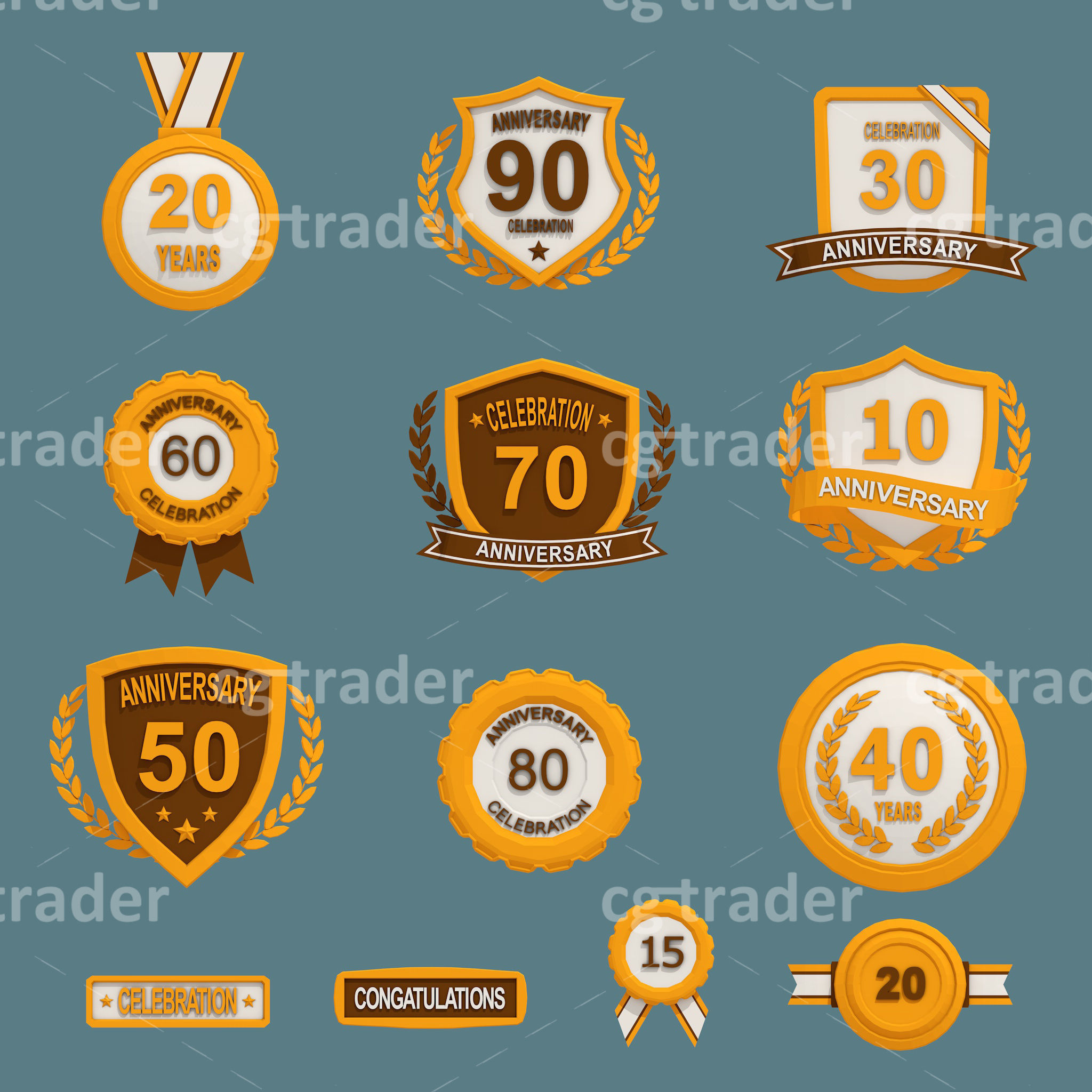 Low Poly Anniversary Medal Isometric Icon Low-poly 3D model_2