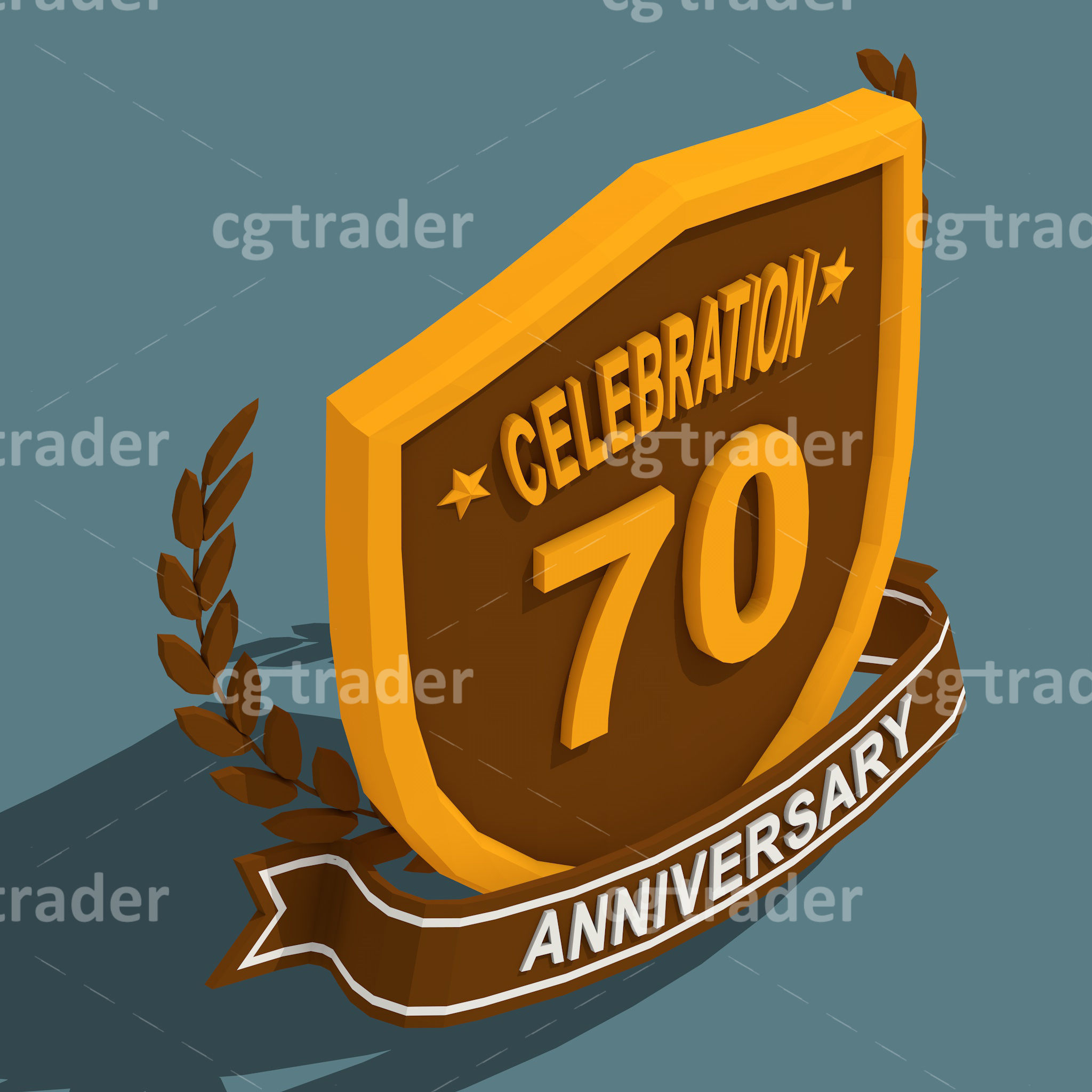 Low Poly Anniversary Medal Isometric Icon Low-poly 3D model_13