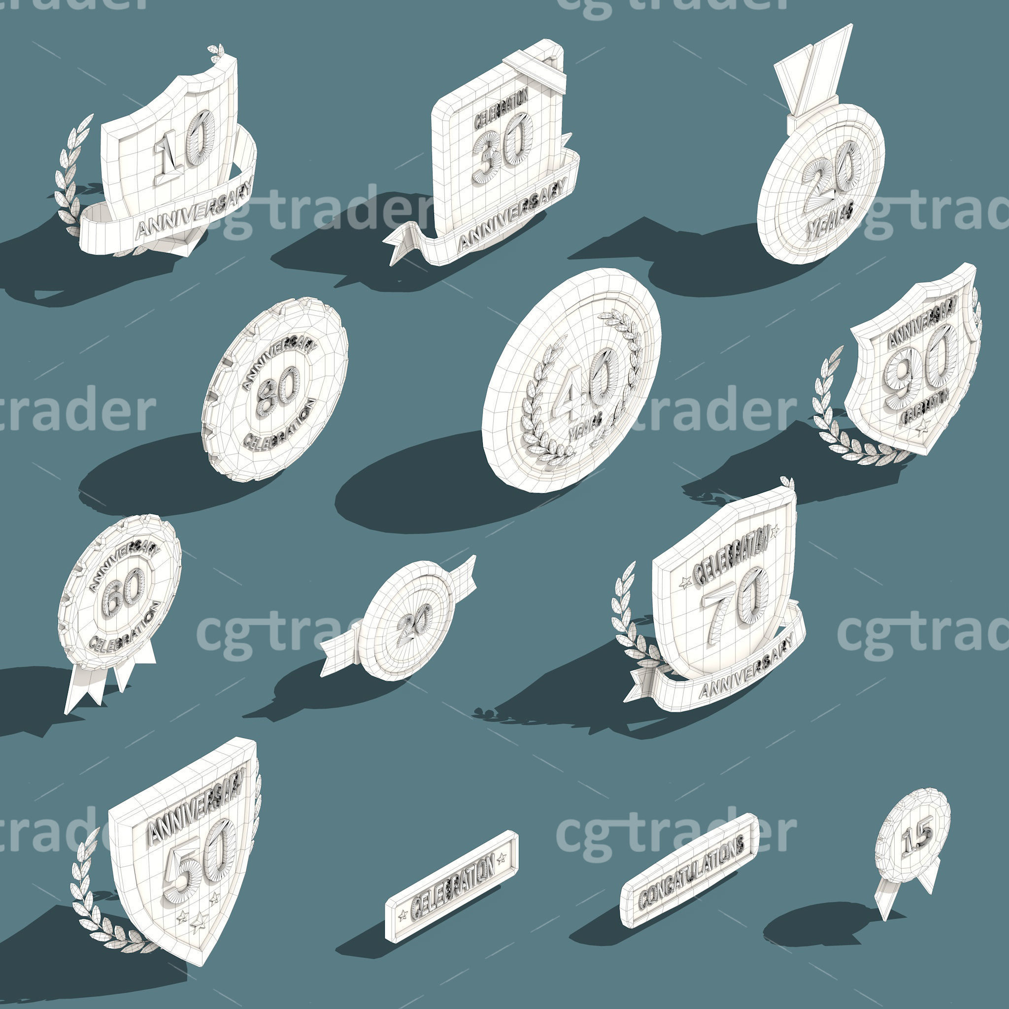 Low Poly Anniversary Medal Isometric Icon Low-poly 3D model_4