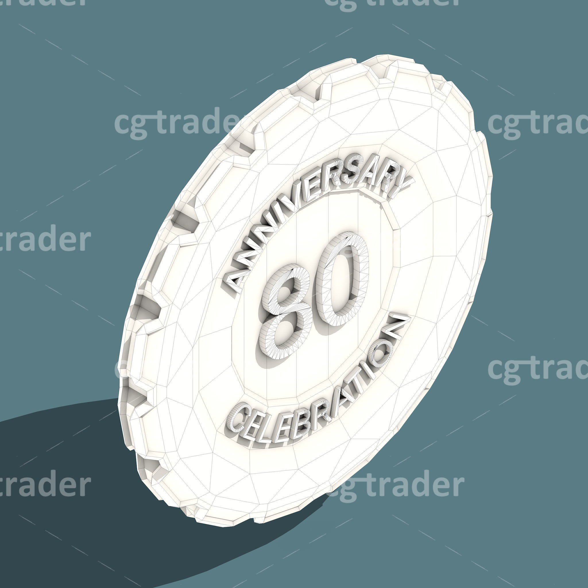 Low Poly Anniversary Medal Isometric Icon Low-poly 3D model_18