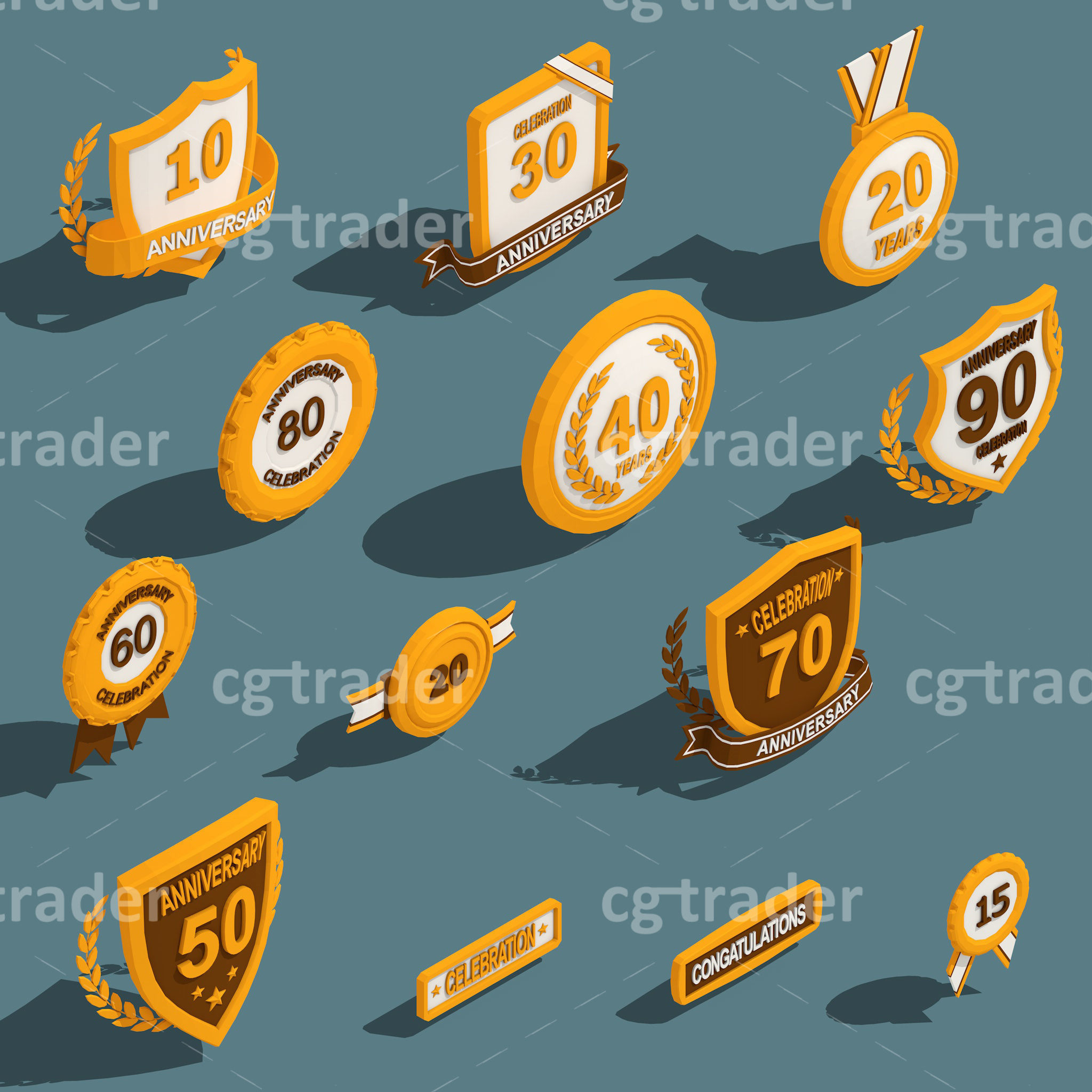Low Poly Anniversary Medal Isometric Icon Low-poly 3D model_1