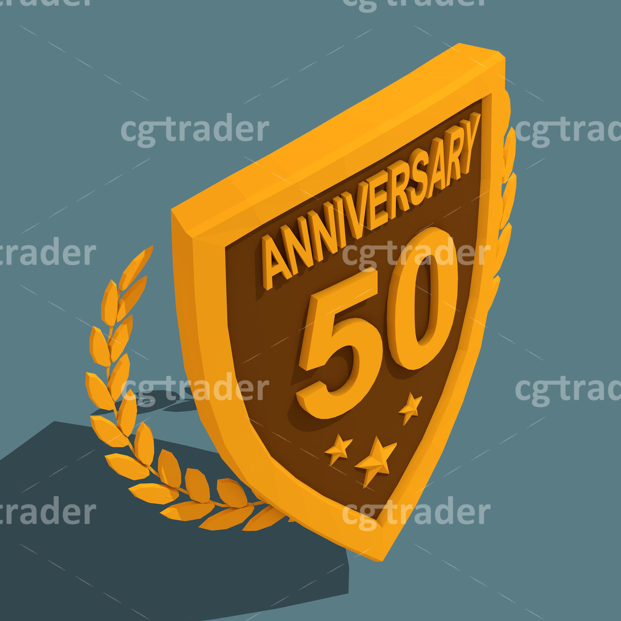 Low Poly Anniversary Medal Isometric Icon Low-poly 3D model_21