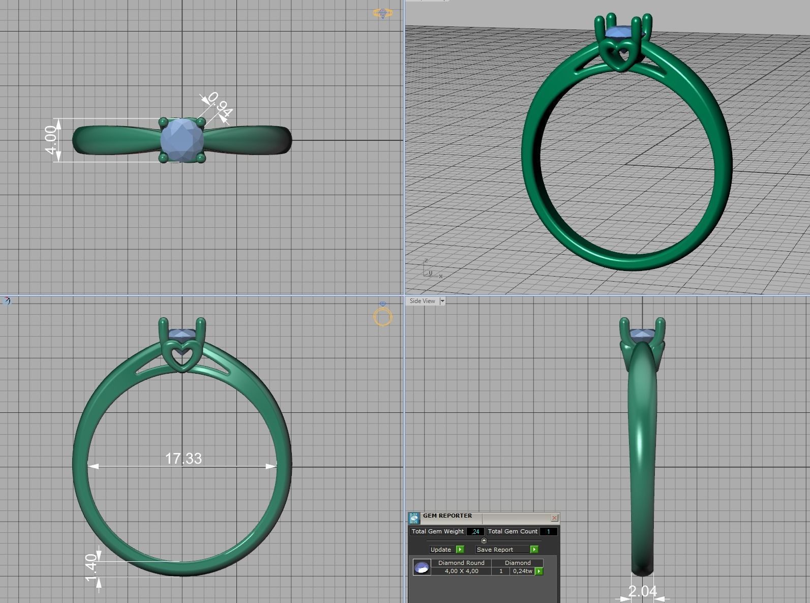 Heart design Solitaire Ring with 4mm stone 3dmodel 3D print model_10