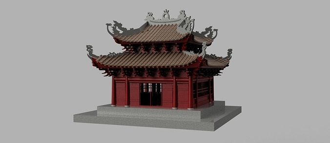 Oriental Vietnam Buddhist temple Low-poly 3D model