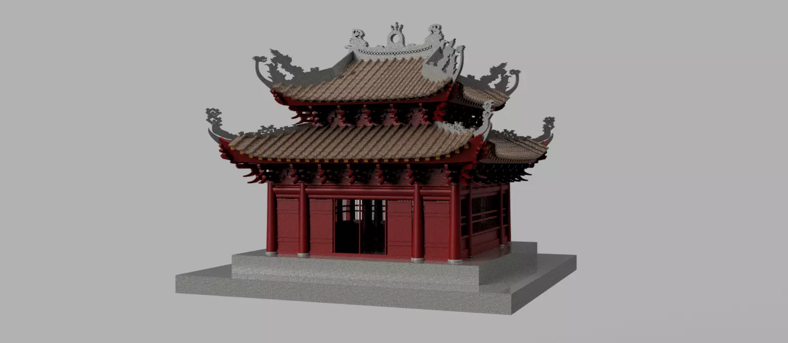 Oriental Vietnam Buddhist temple Low-poly 3D model_0