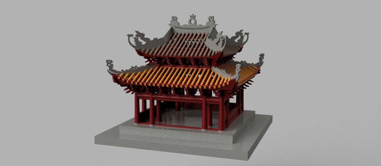 Oriental Vietnam Buddhist temple Low-poly 3D model_6