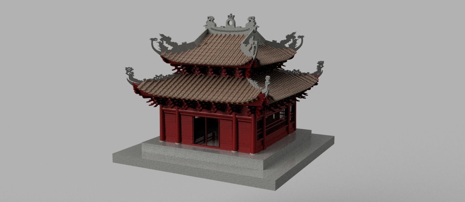 Oriental Vietnam Buddhist temple Low-poly 3D model_12